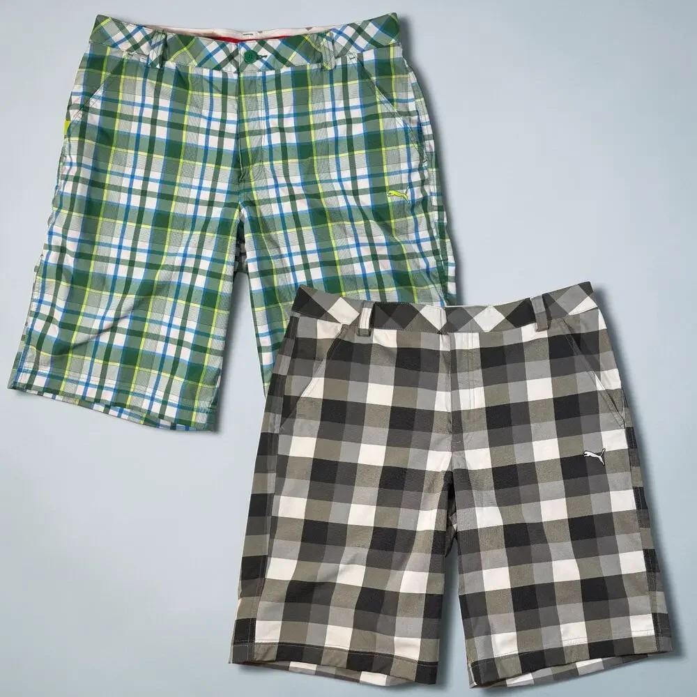 ⭐️Puma Set 2 Men's 34 Plaid Shorts Golf Tech Bermuda & Tech Performance Dry Cell